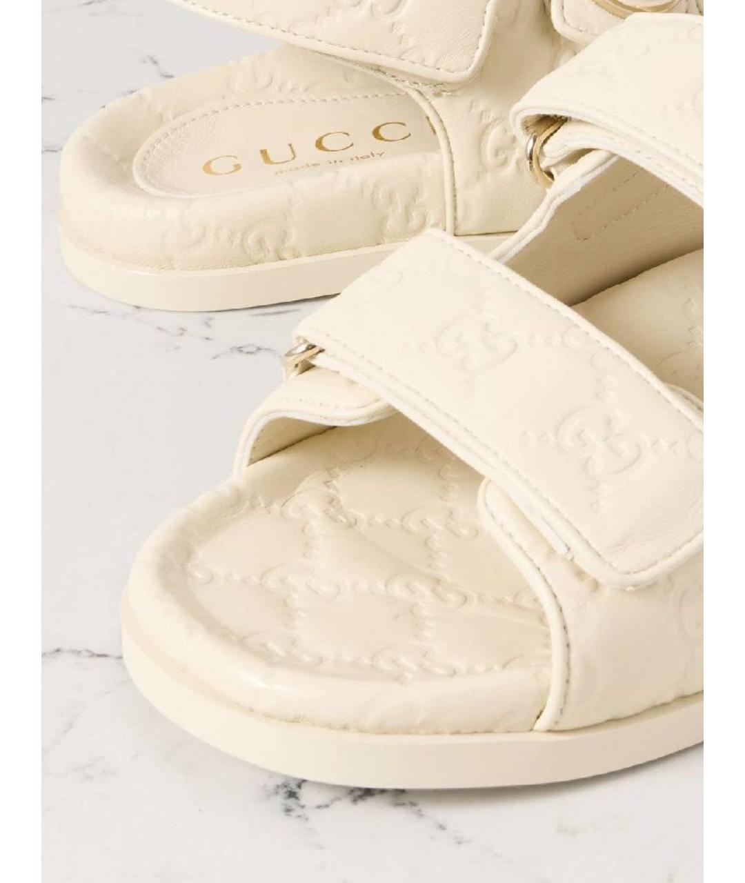 GUCCI Бежевые кожаные босоножки, фото 3