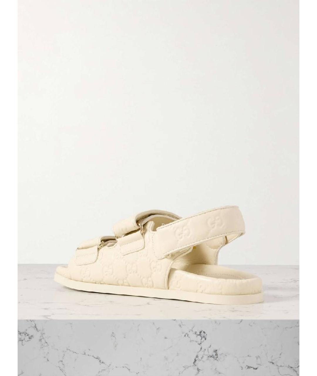GUCCI Бежевые кожаные босоножки, фото 4