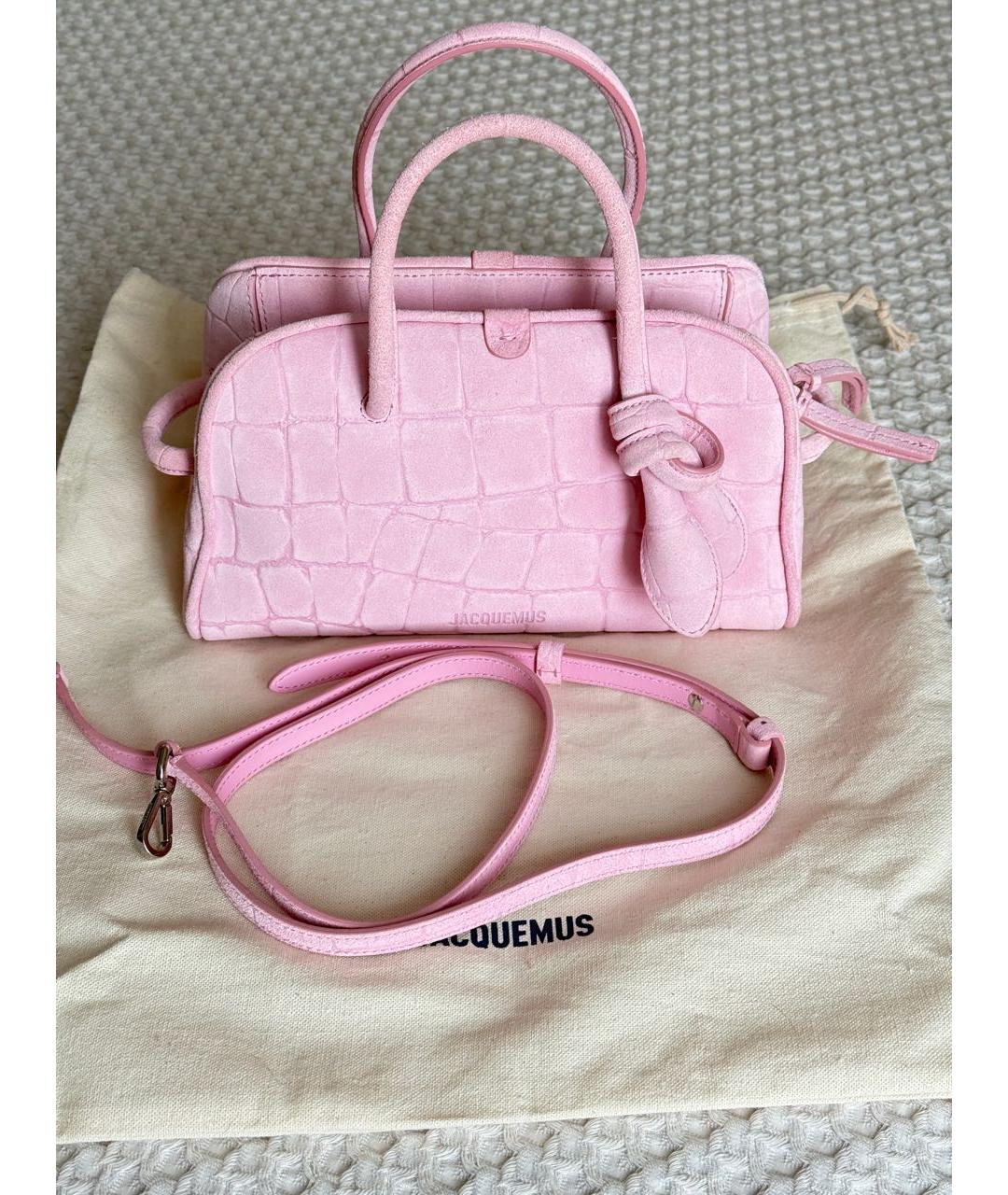 JACQUEMUS Розовая замшевая сумка через плечо, фото 5