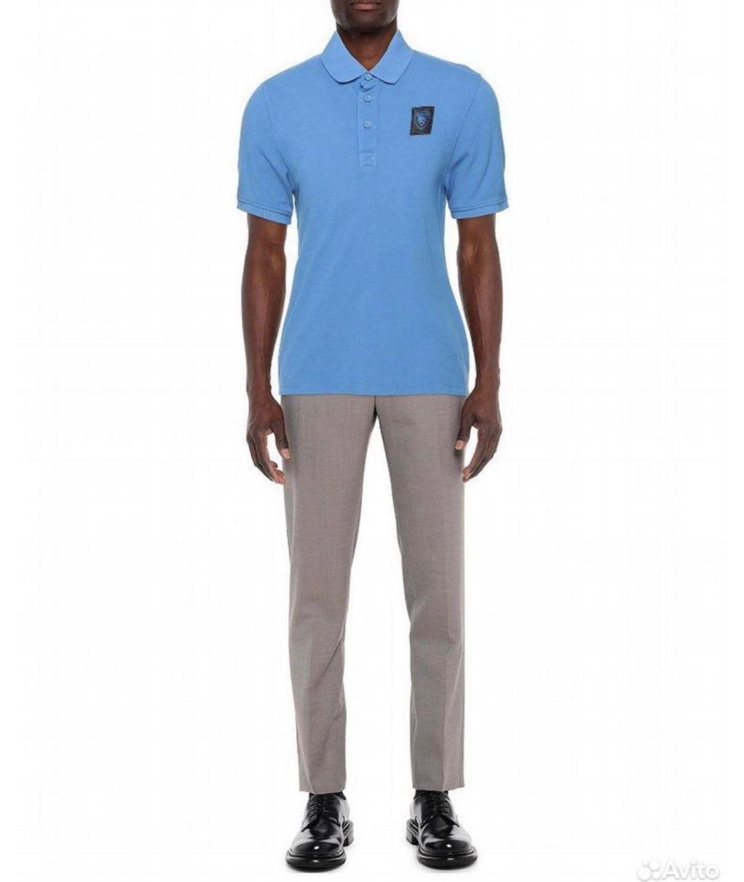 BLAUER Голубое хлопковое поло с коротким рукавом, фото 8