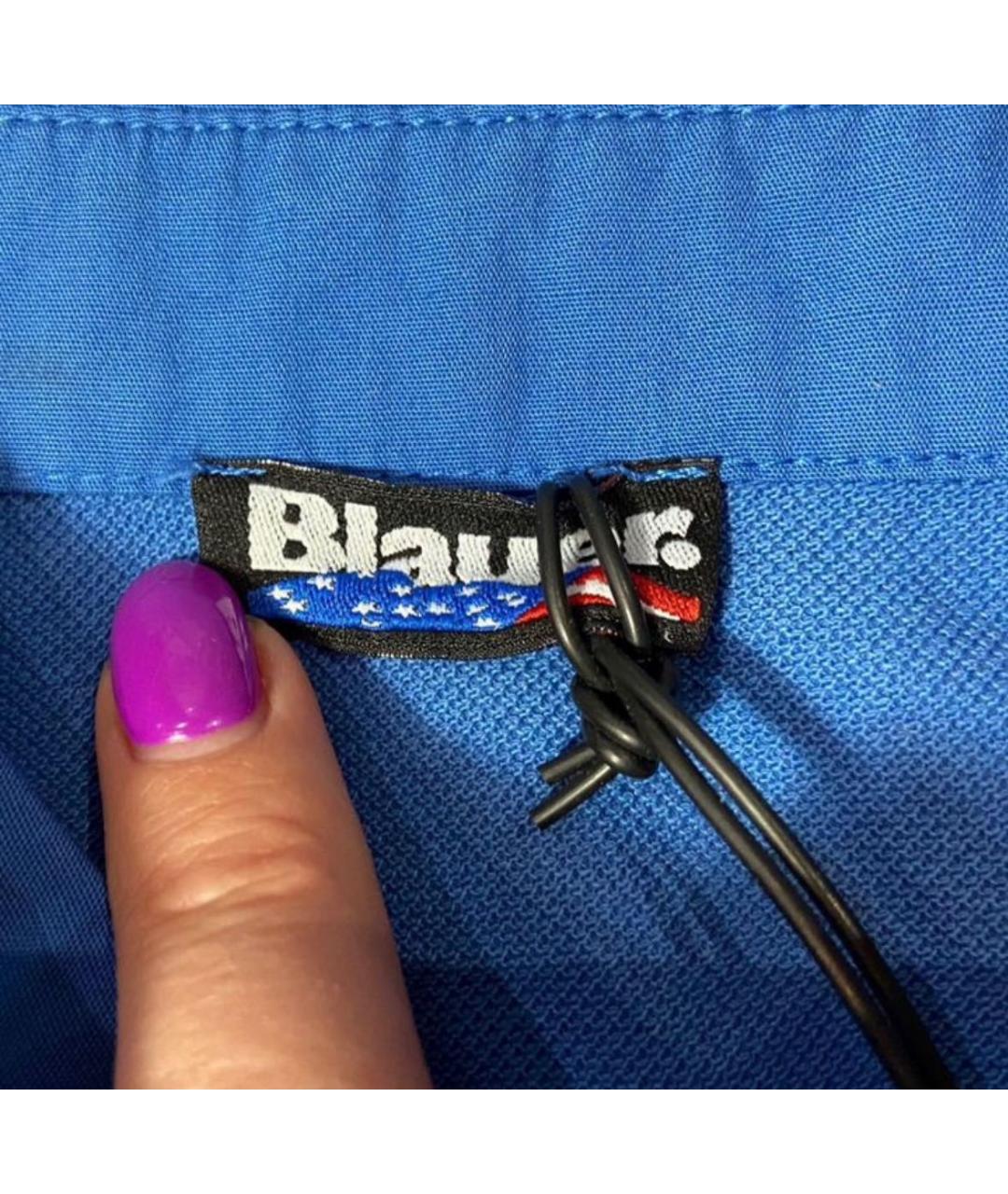 BLAUER Голубое хлопковое поло с коротким рукавом, фото 7