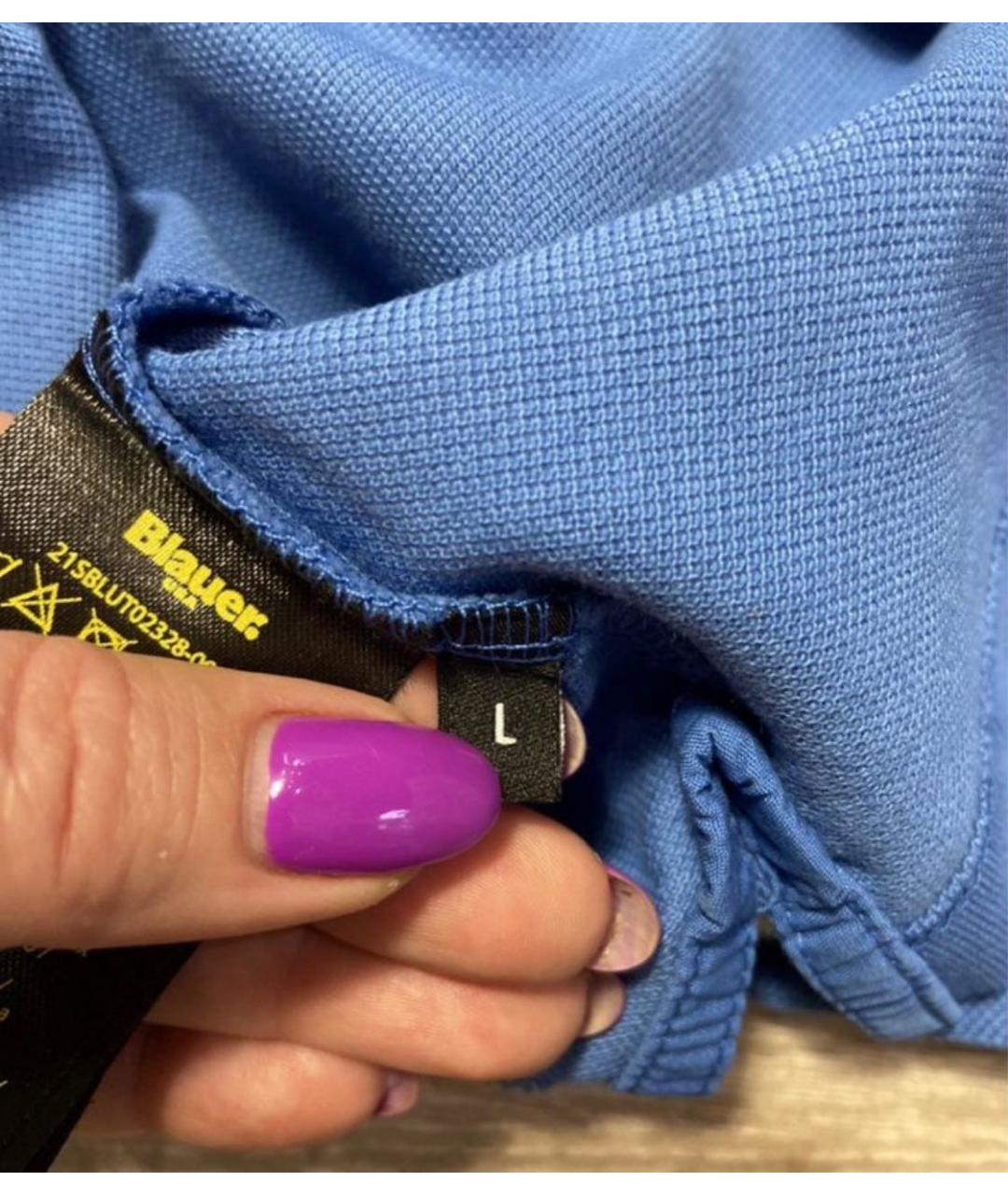 BLAUER Голубое хлопковое поло с коротким рукавом, фото 6