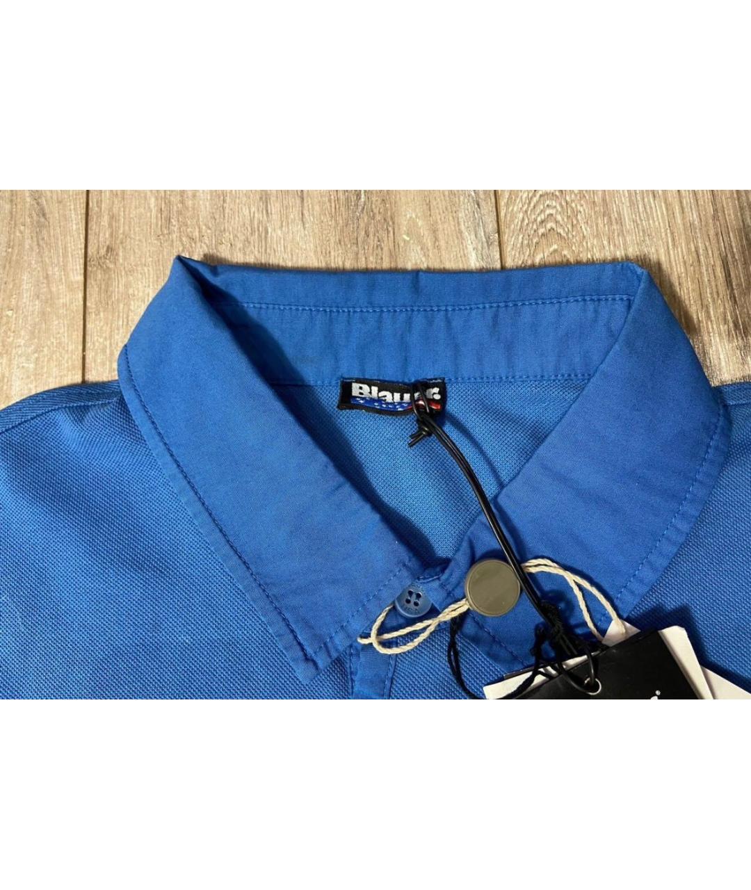 BLAUER Голубое хлопковое поло с коротким рукавом, фото 4