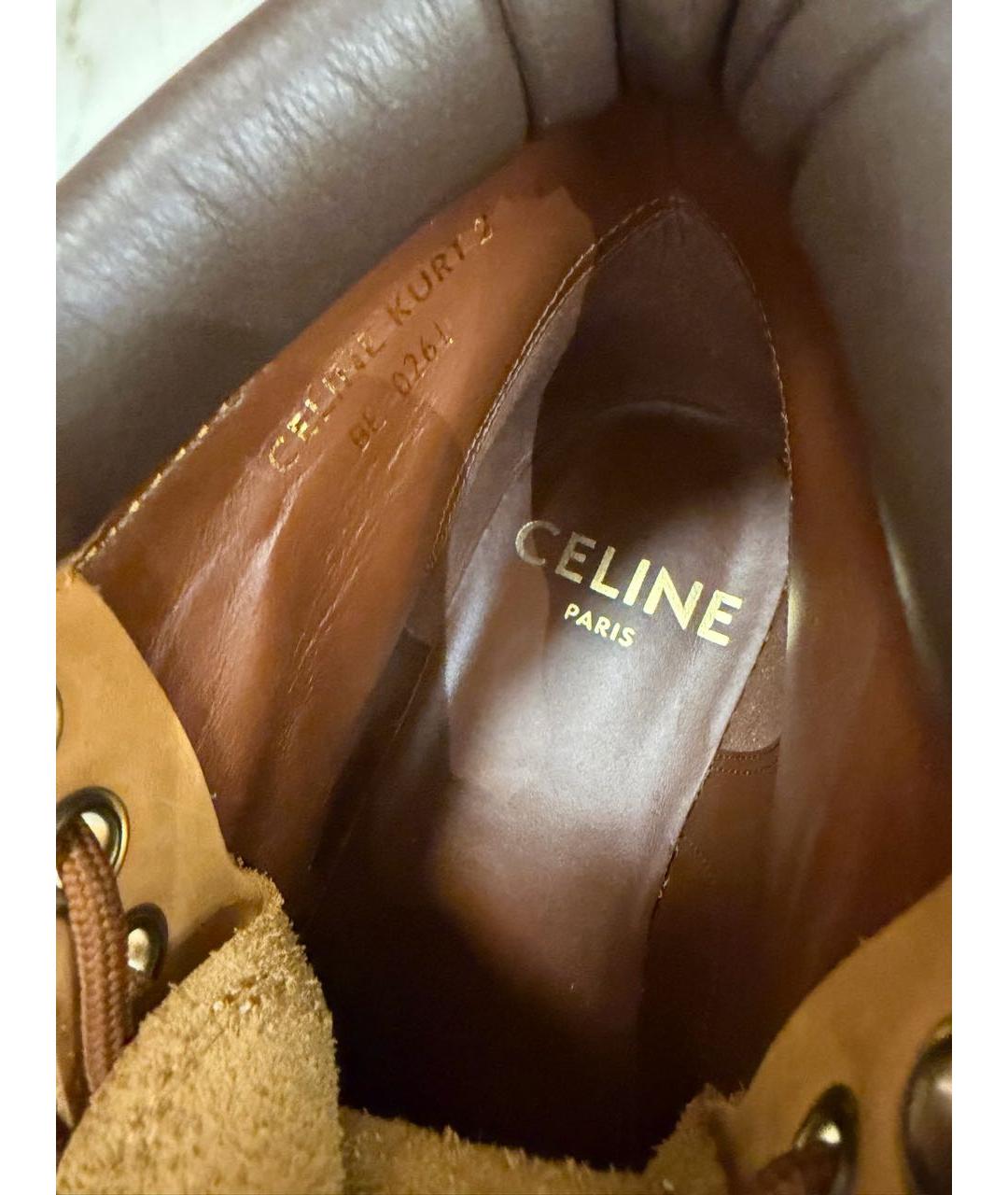 CELINE Коричневые нубуковые ботинки, фото 6