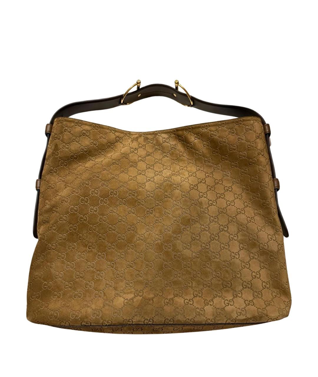 GUCCI Коричневая замшевая сумка с короткими ручками, фото 2
