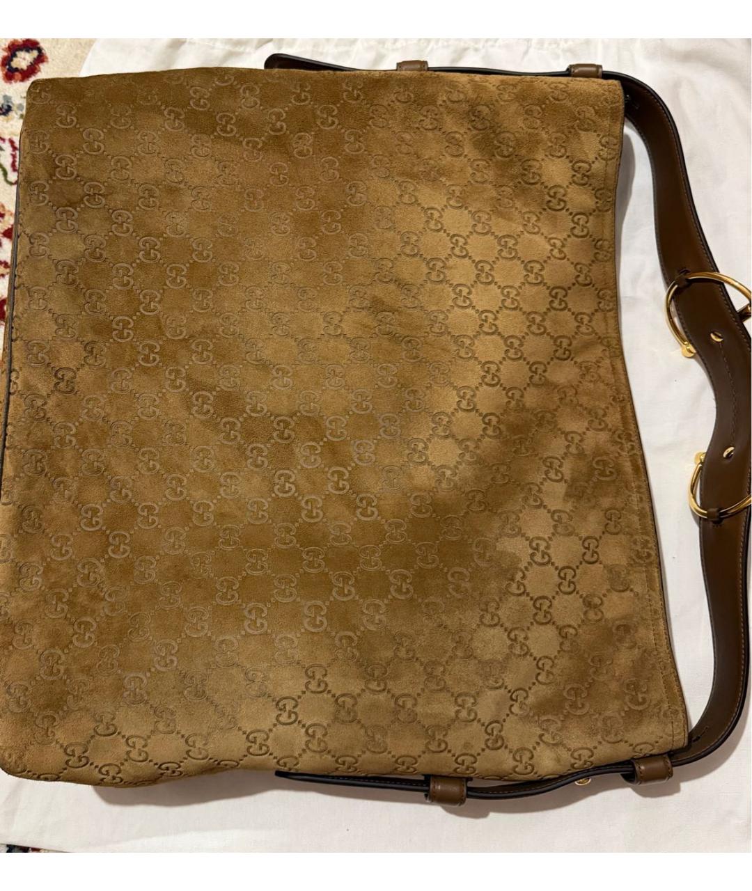 GUCCI Коричневая замшевая сумка с короткими ручками, фото 3