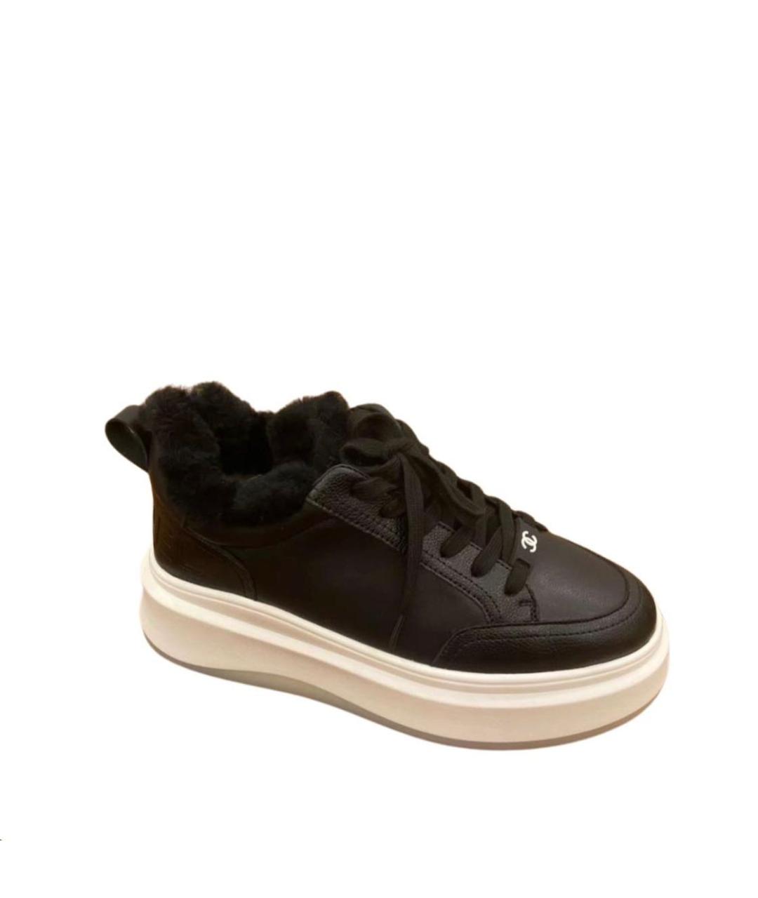 CHANEL Черные кожаные кроссовки, фото 5