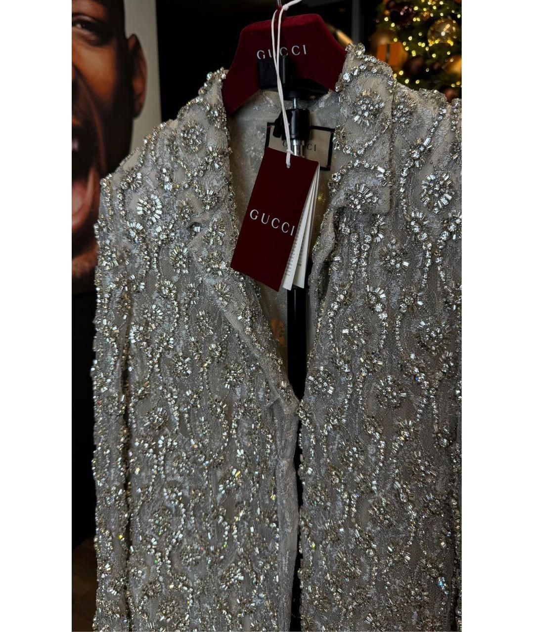 GUCCI Серебряное шелковое вечернее платье, фото 2