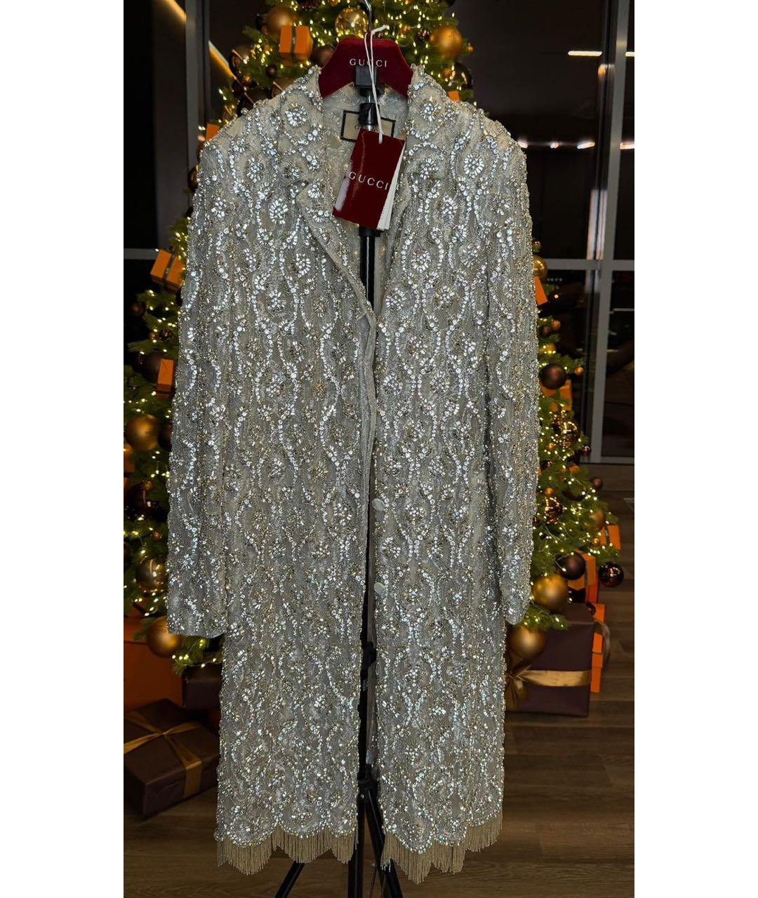 GUCCI Серебряное шелковое вечернее платье, фото 6