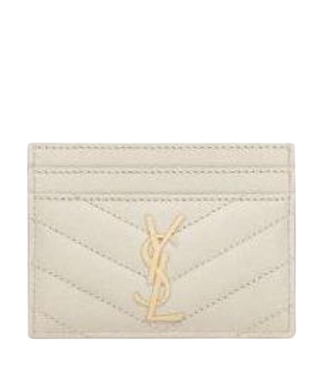 SAINT LAURENT Бежевый кожаный кардхолдер, фото 1