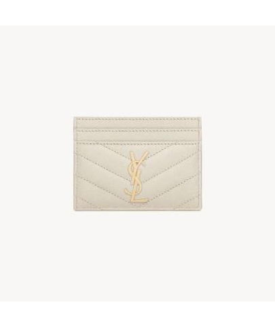 SAINT LAURENT Бежевый кожаный кардхолдер, фото 5