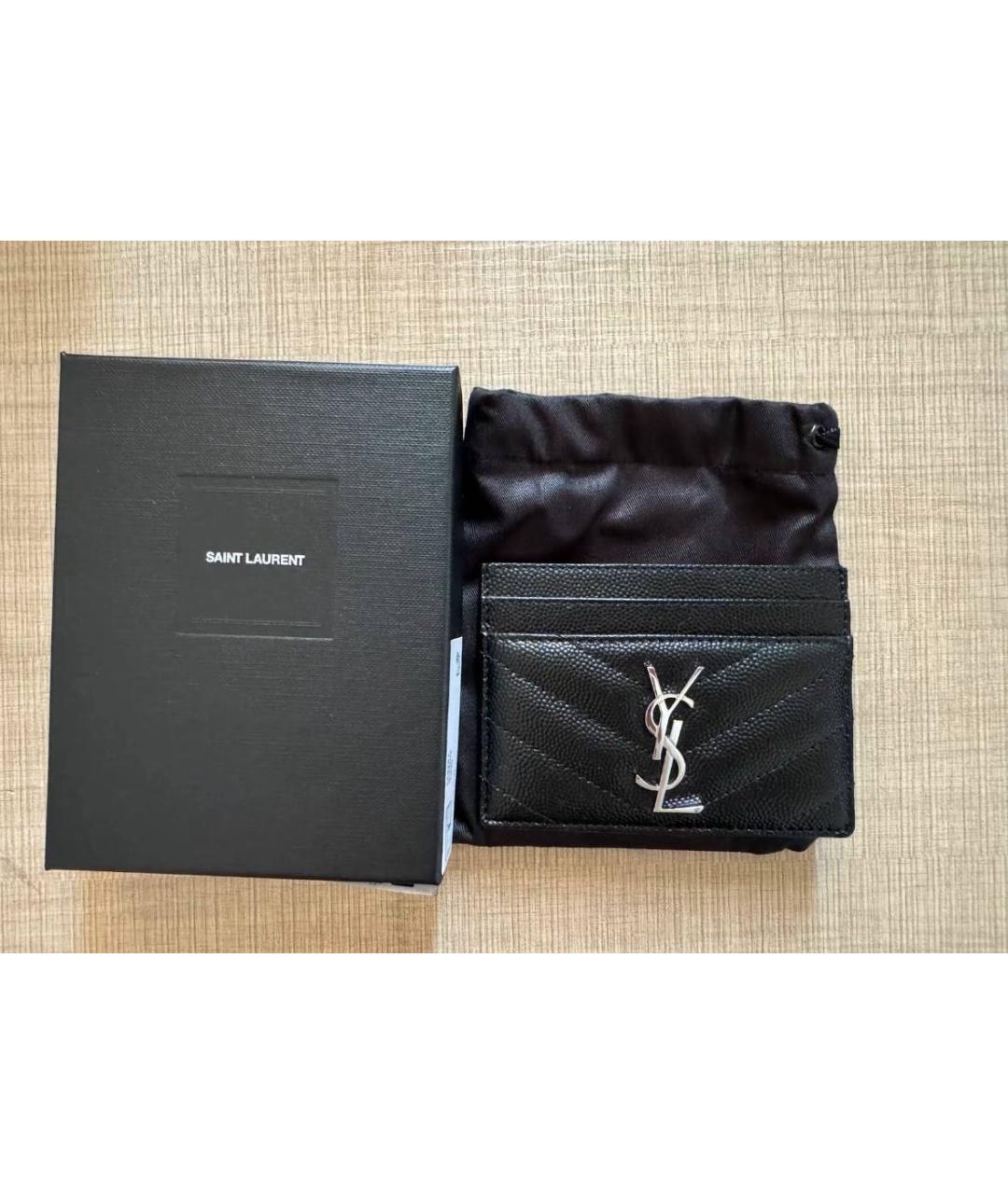 SAINT LAURENT Черный кожаный кардхолдер, фото 4