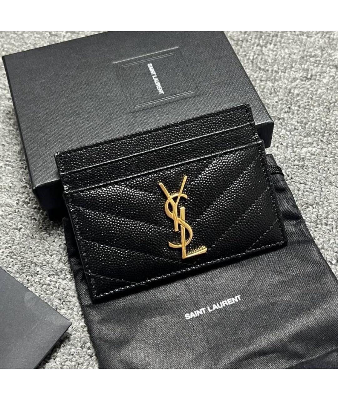 SAINT LAURENT Черный кожаный кардхолдер, фото 4