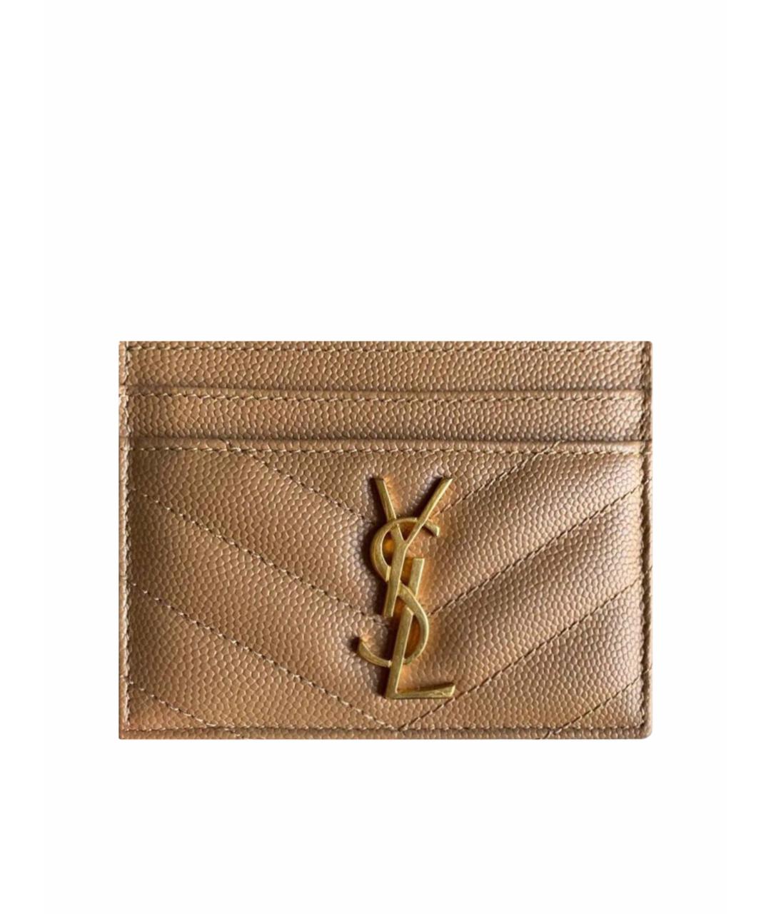 SAINT LAURENT Бежевый кожаный кардхолдер, фото 1