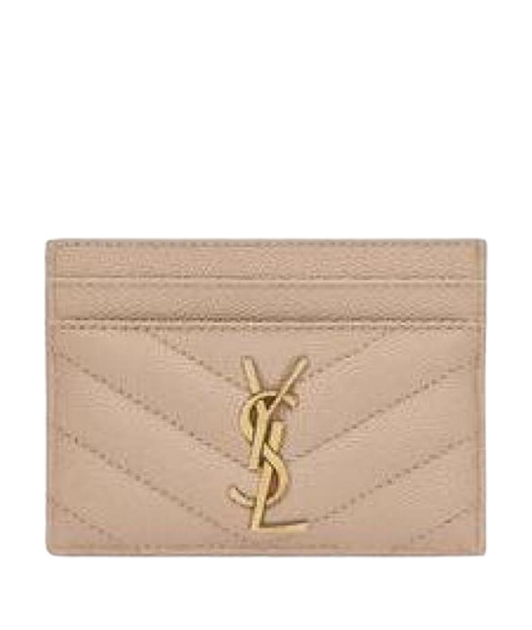 SAINT LAURENT Бежевый кожаный кардхолдер, фото 2