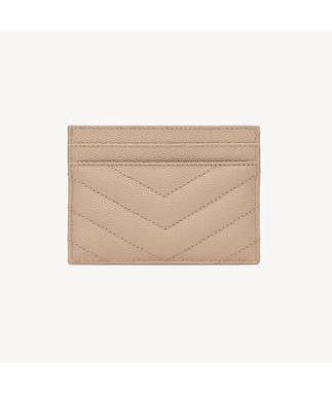 SAINT LAURENT Бежевый кожаный кардхолдер, фото 3