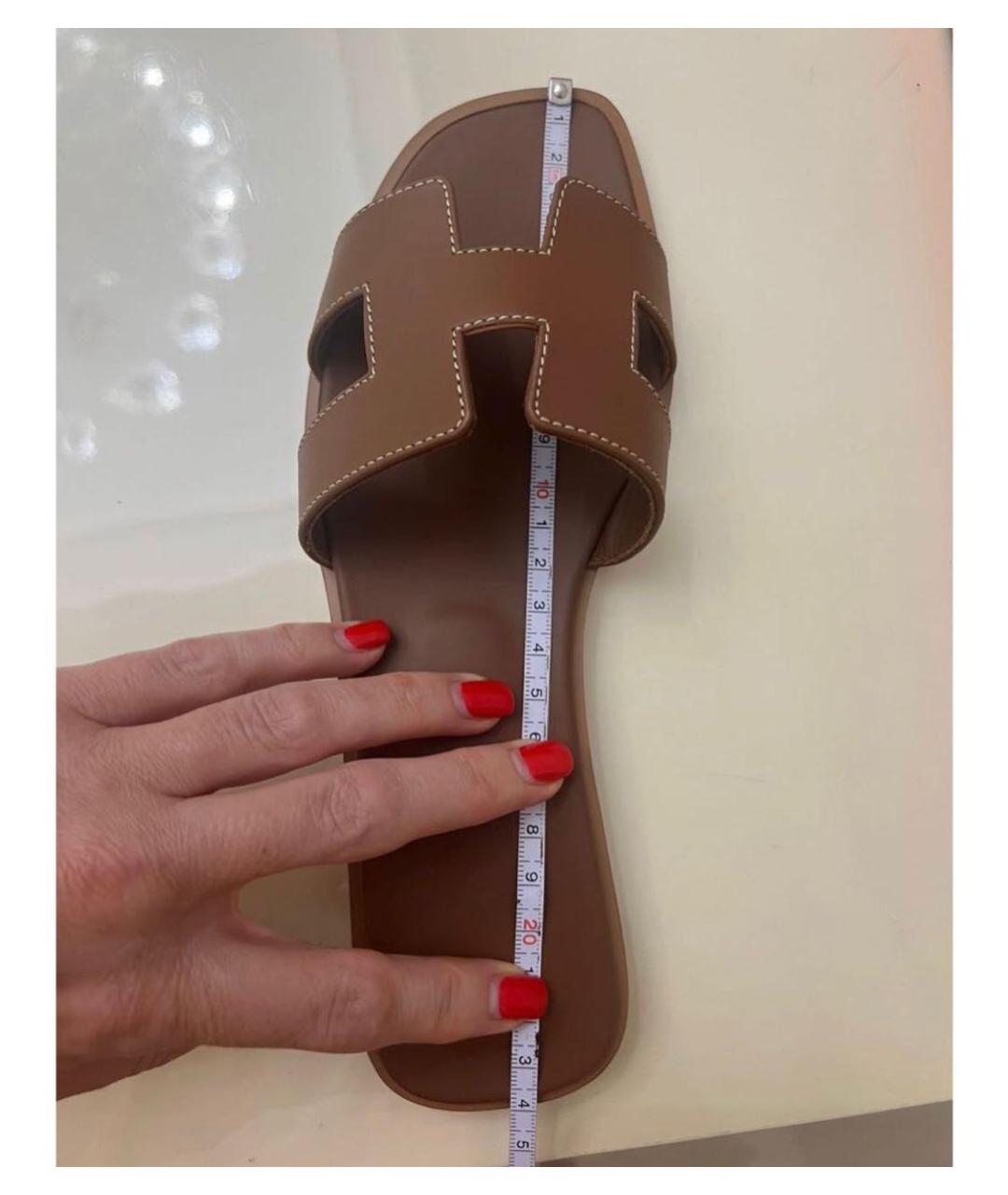 HERMES Коричневые кожаные шлепанцы, фото 3