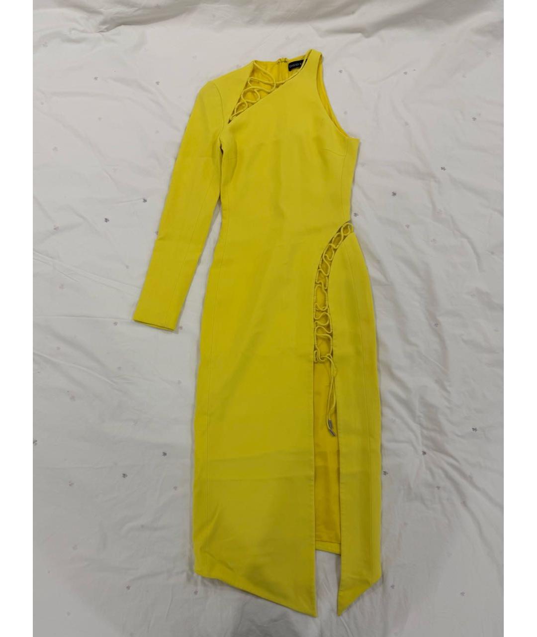 DAVID KOMA Желтое шелковое коктейльное платье, фото 7
