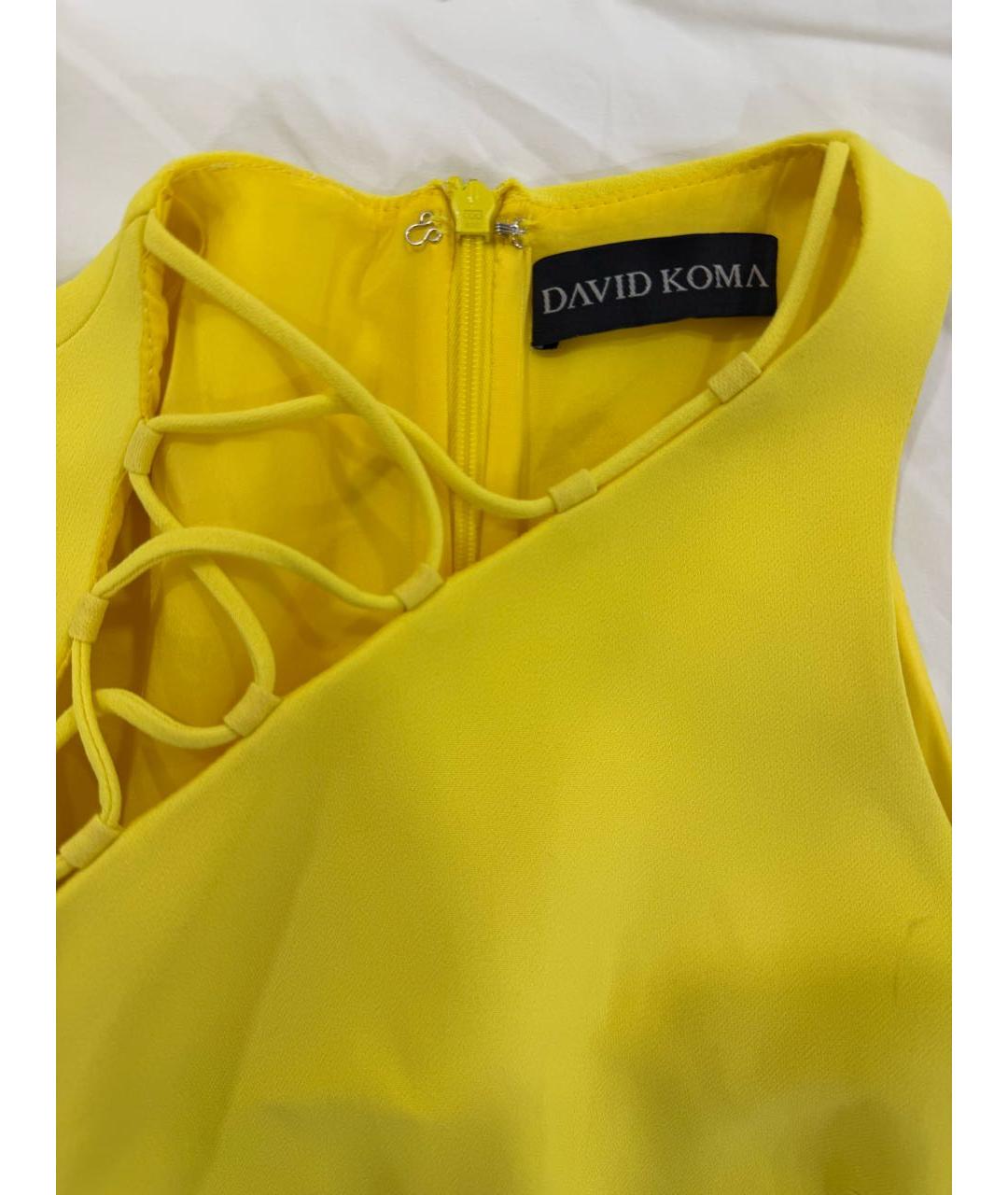 DAVID KOMA Желтое шелковое коктейльное платье, фото 3