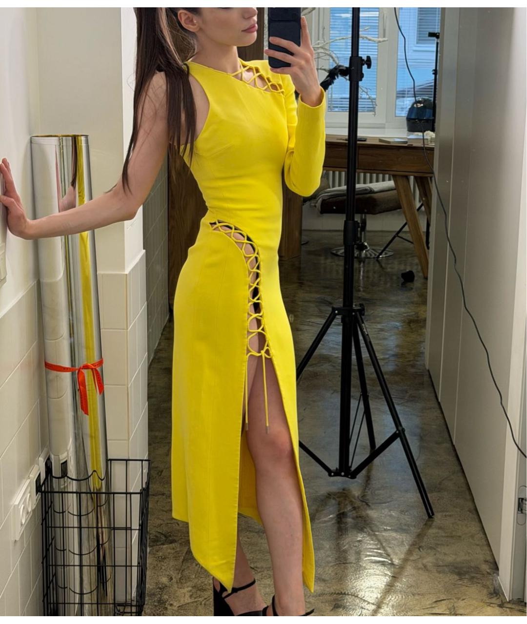 DAVID KOMA Желтое шелковое коктейльное платье, фото 6