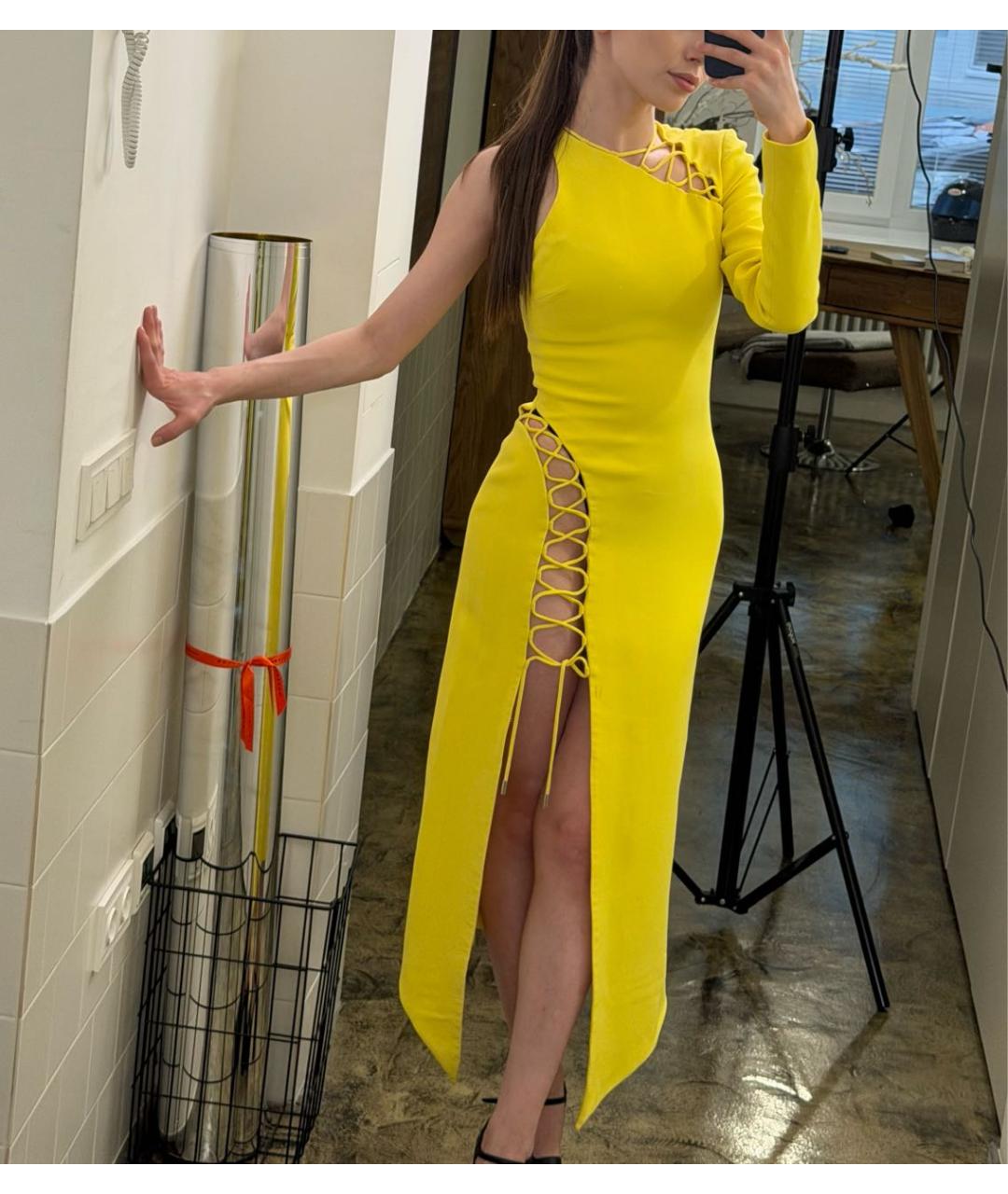 DAVID KOMA Желтое шелковое коктейльное платье, фото 5