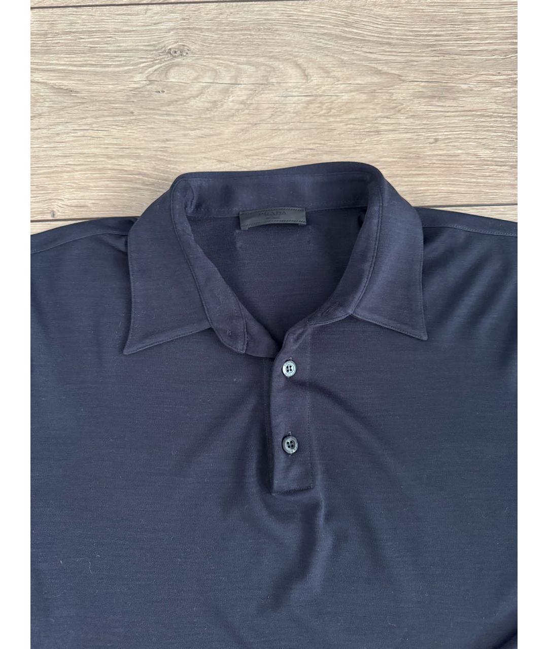 PRADA Темно-синее хлопко-шерстяное поло с длинным рукавом, фото 3