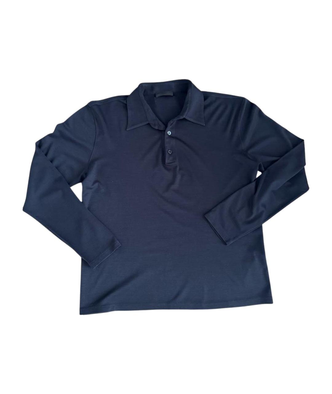 PRADA Темно-синее хлопко-шерстяное поло с длинным рукавом, фото 1