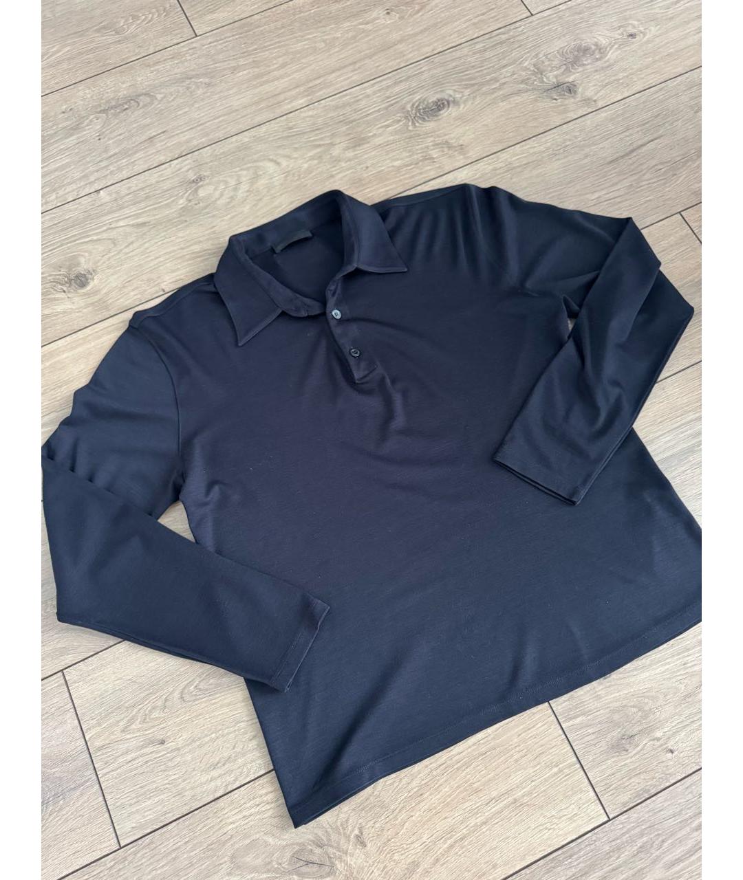 PRADA Темно-синее хлопко-шерстяное поло с длинным рукавом, фото 2