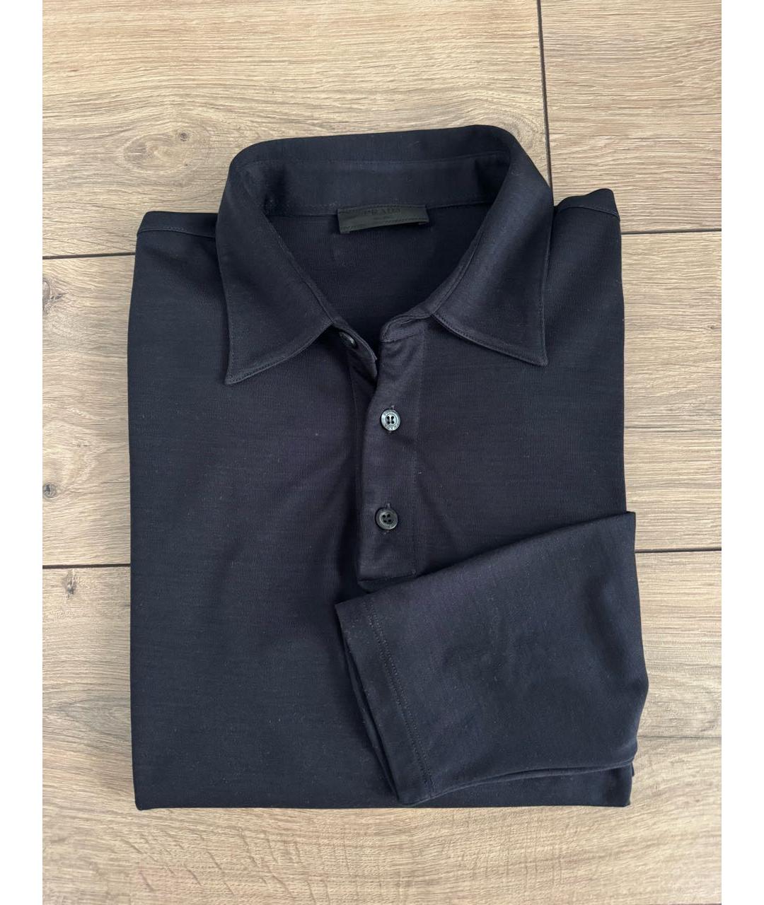 PRADA Темно-синее хлопко-шерстяное поло с длинным рукавом, фото 6