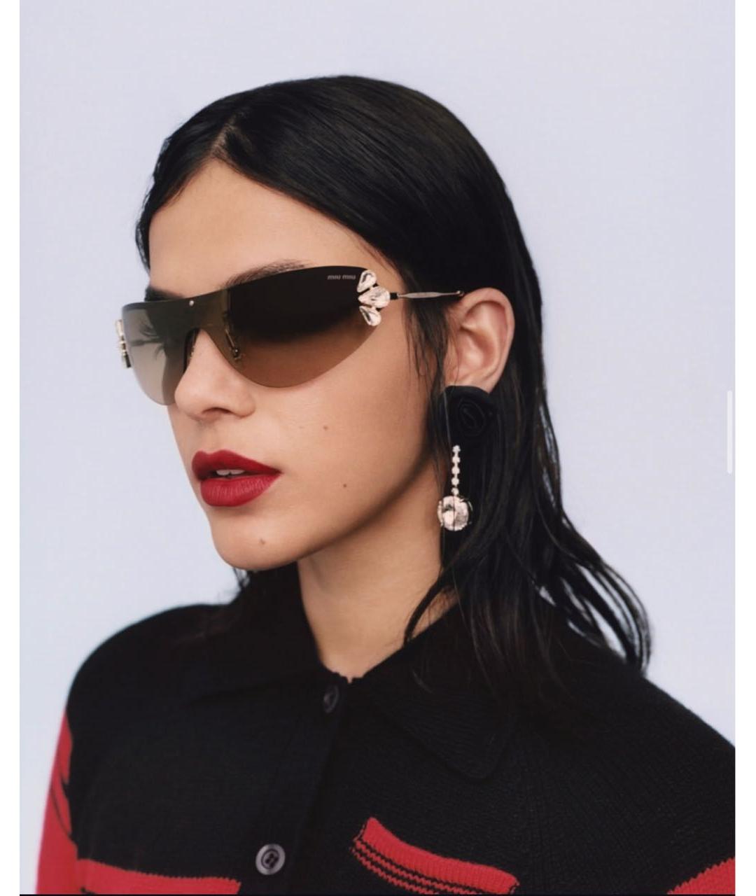 MIU MIU Коричневые металлические солнцезащитные очки, фото 3