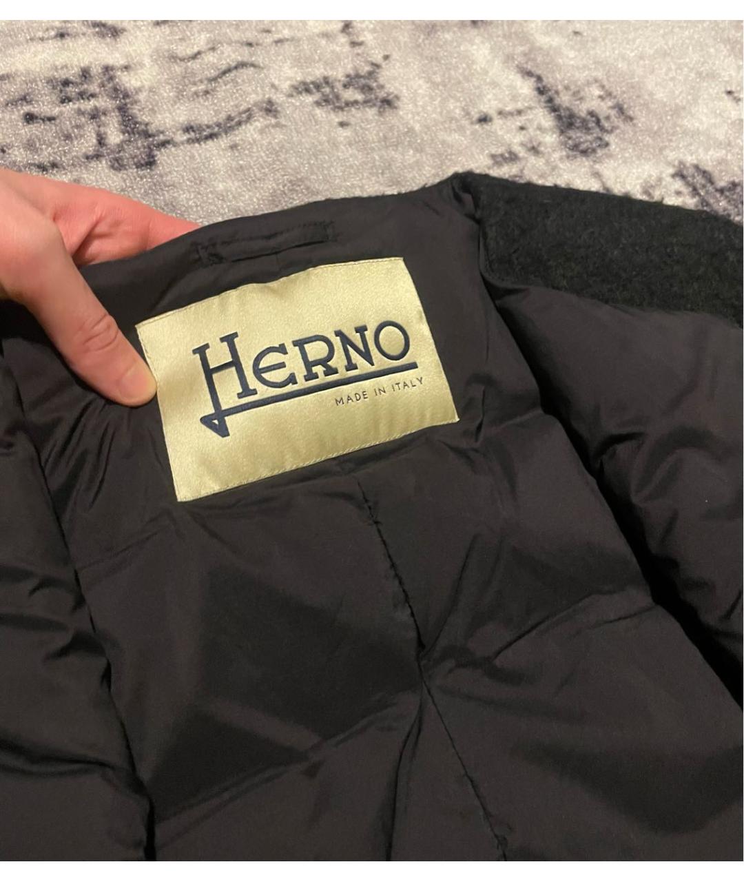 HERNO Черный шерстяной пуховик, фото 5