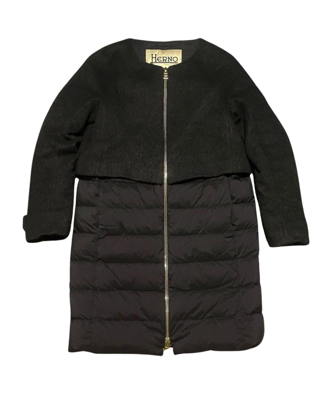 HERNO Черный шерстяной пуховик, фото 1