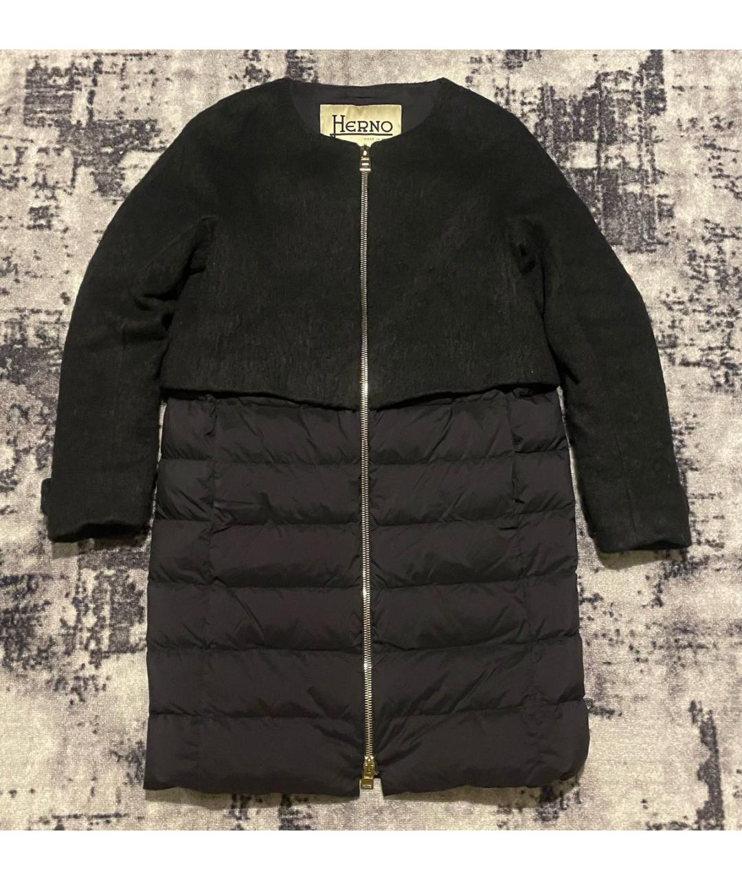 HERNO Черный шерстяной пуховик, фото 9