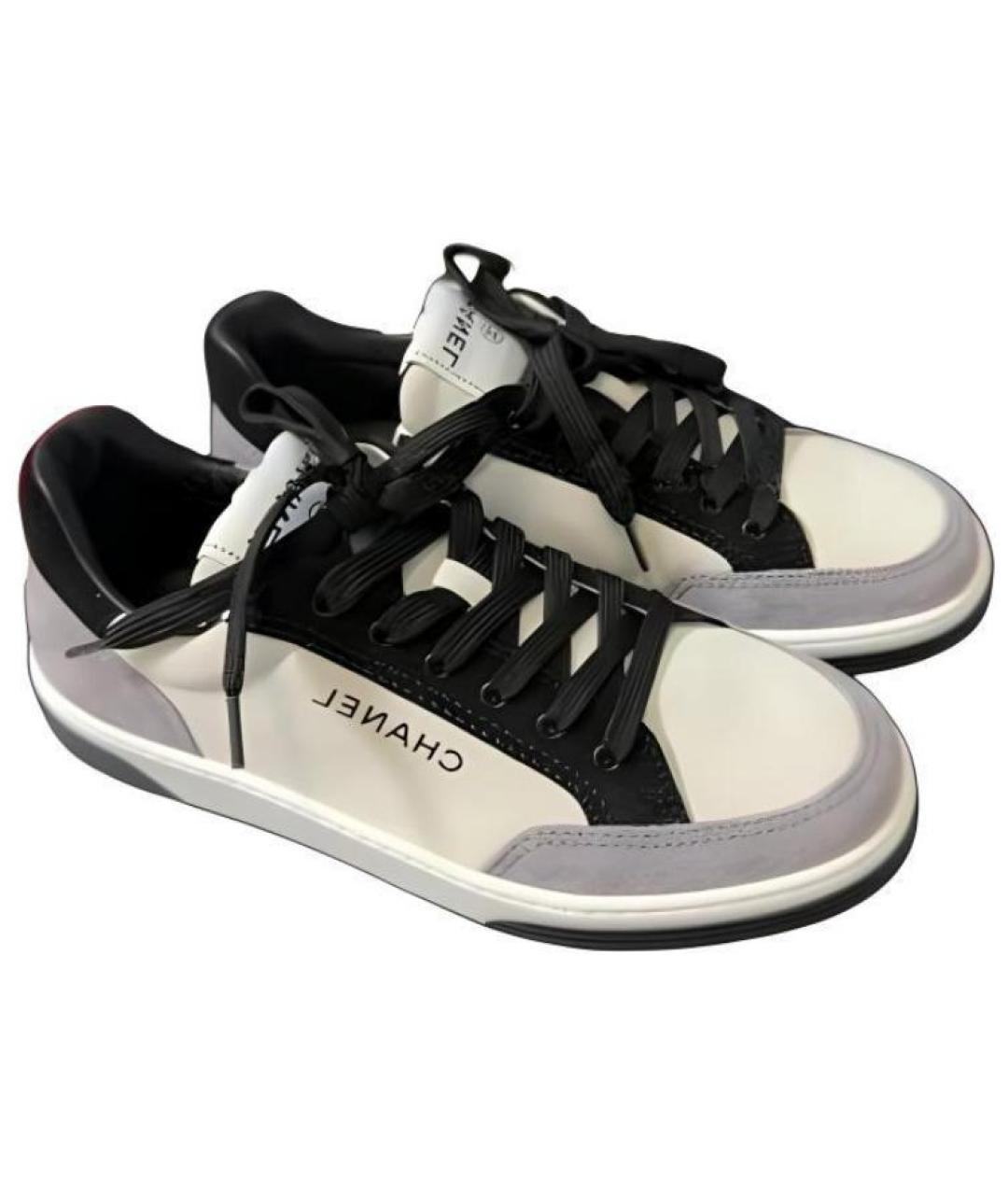 CHANEL Серые кожаные низкие кроссовки / кеды, фото 5