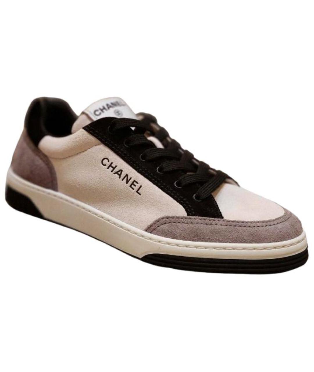 CHANEL Серые кожаные низкие кроссовки / кеды, фото 3