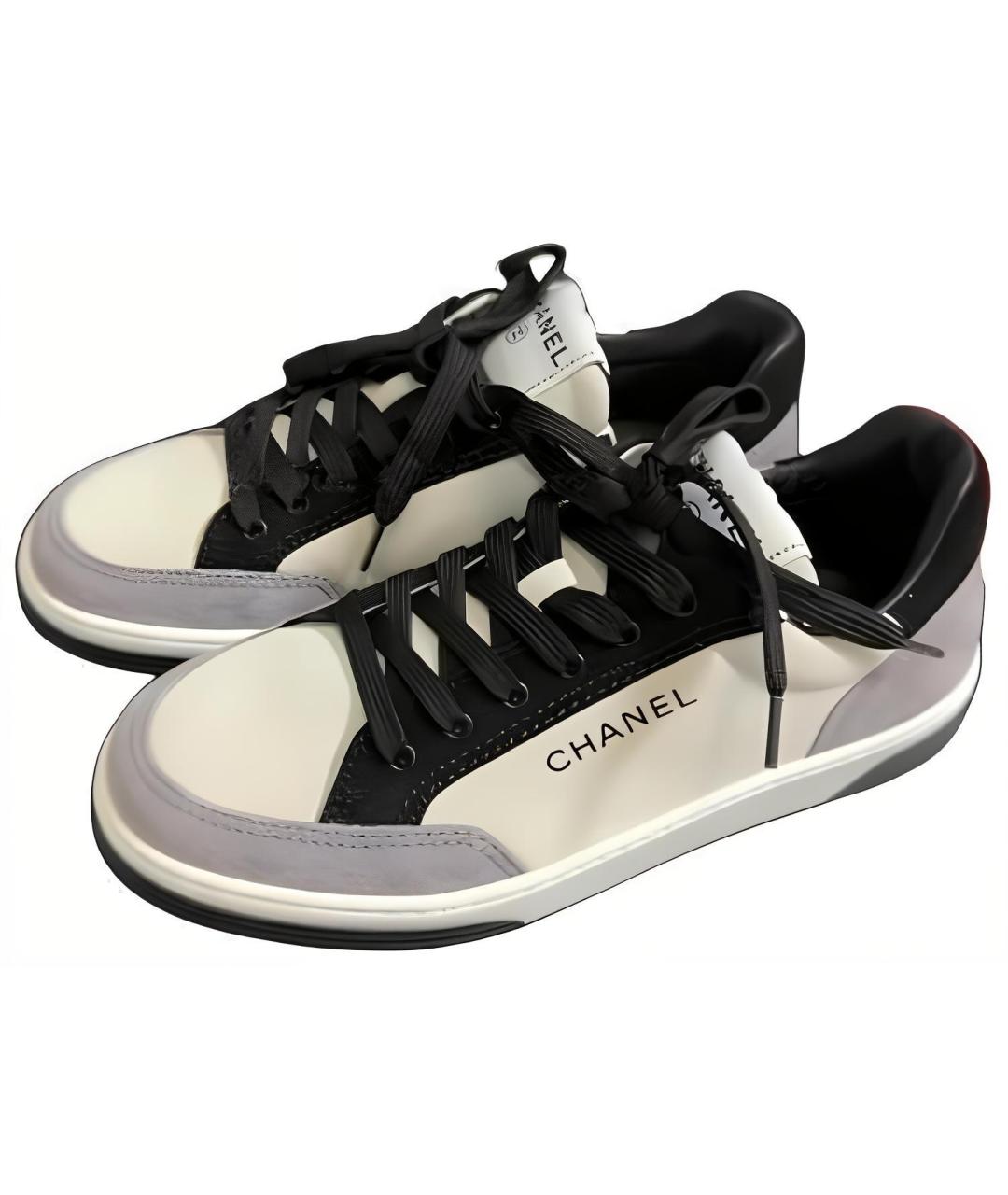 CHANEL Серые кожаные низкие кроссовки / кеды, фото 4