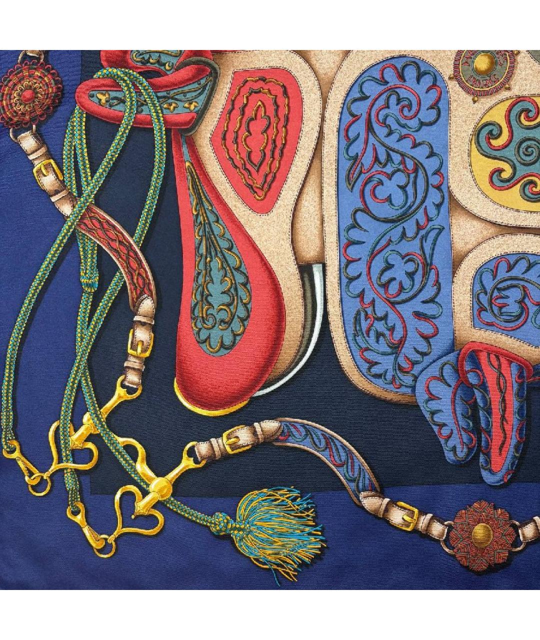 HERMES Темно-синий шелковый платок, фото 3