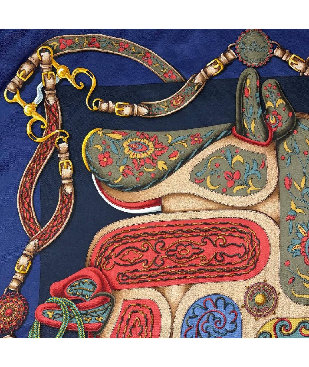 HERMES Темно-синий шелковый платок, фото 4