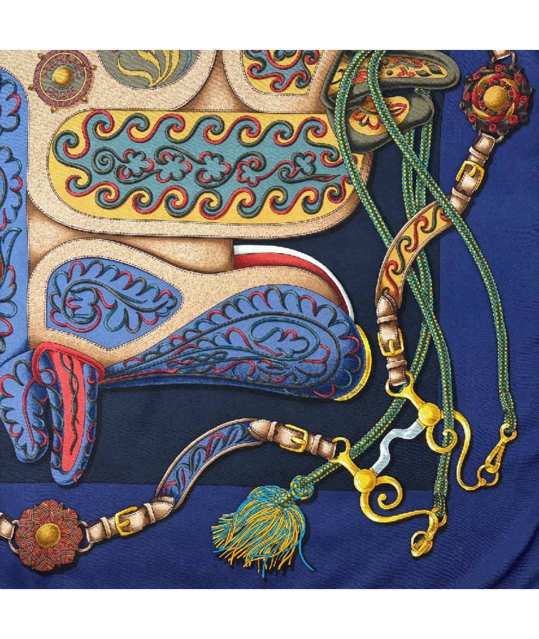 HERMES Темно-синий шелковый платок, фото 6