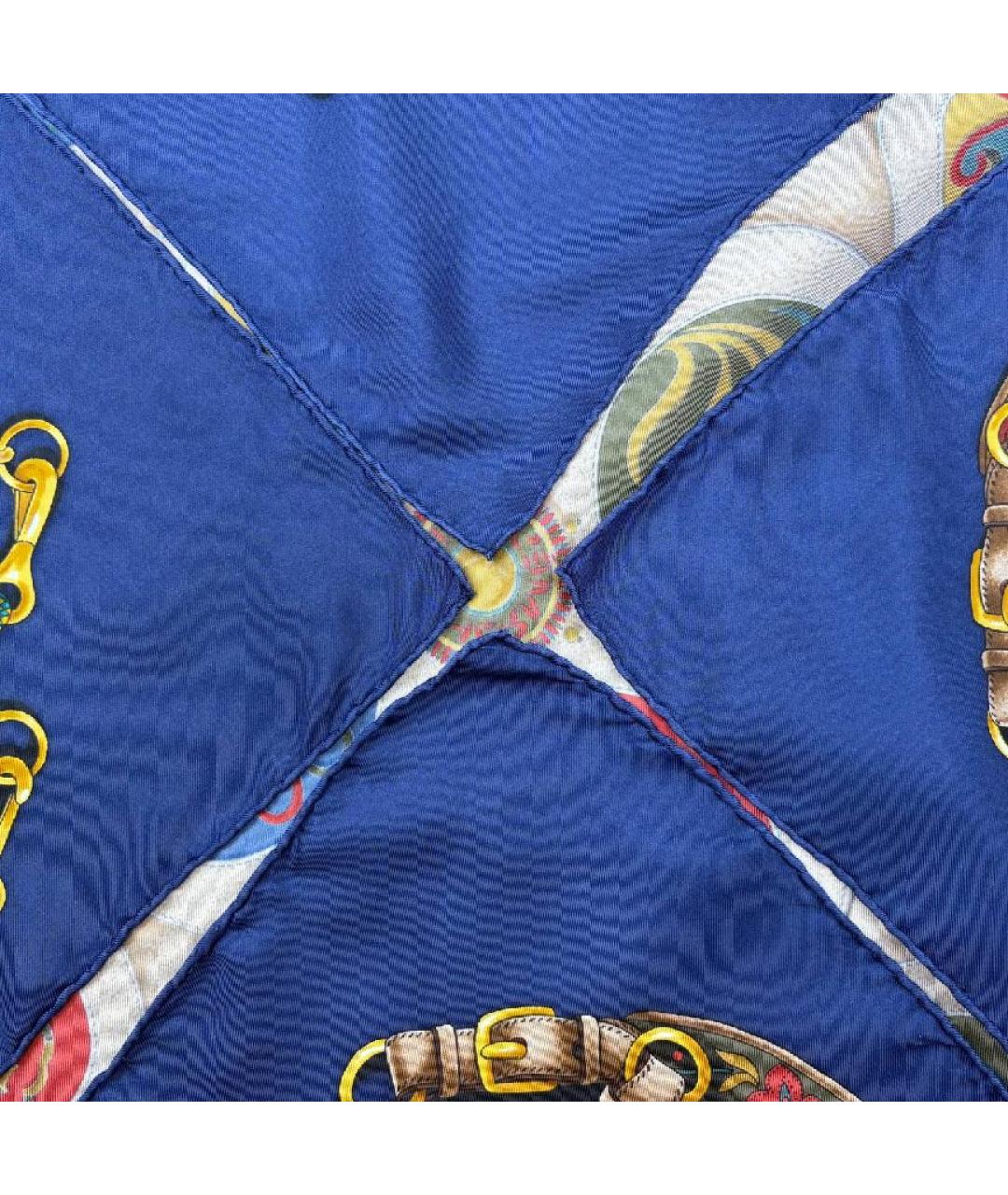 HERMES Темно-синий шелковый платок, фото 7