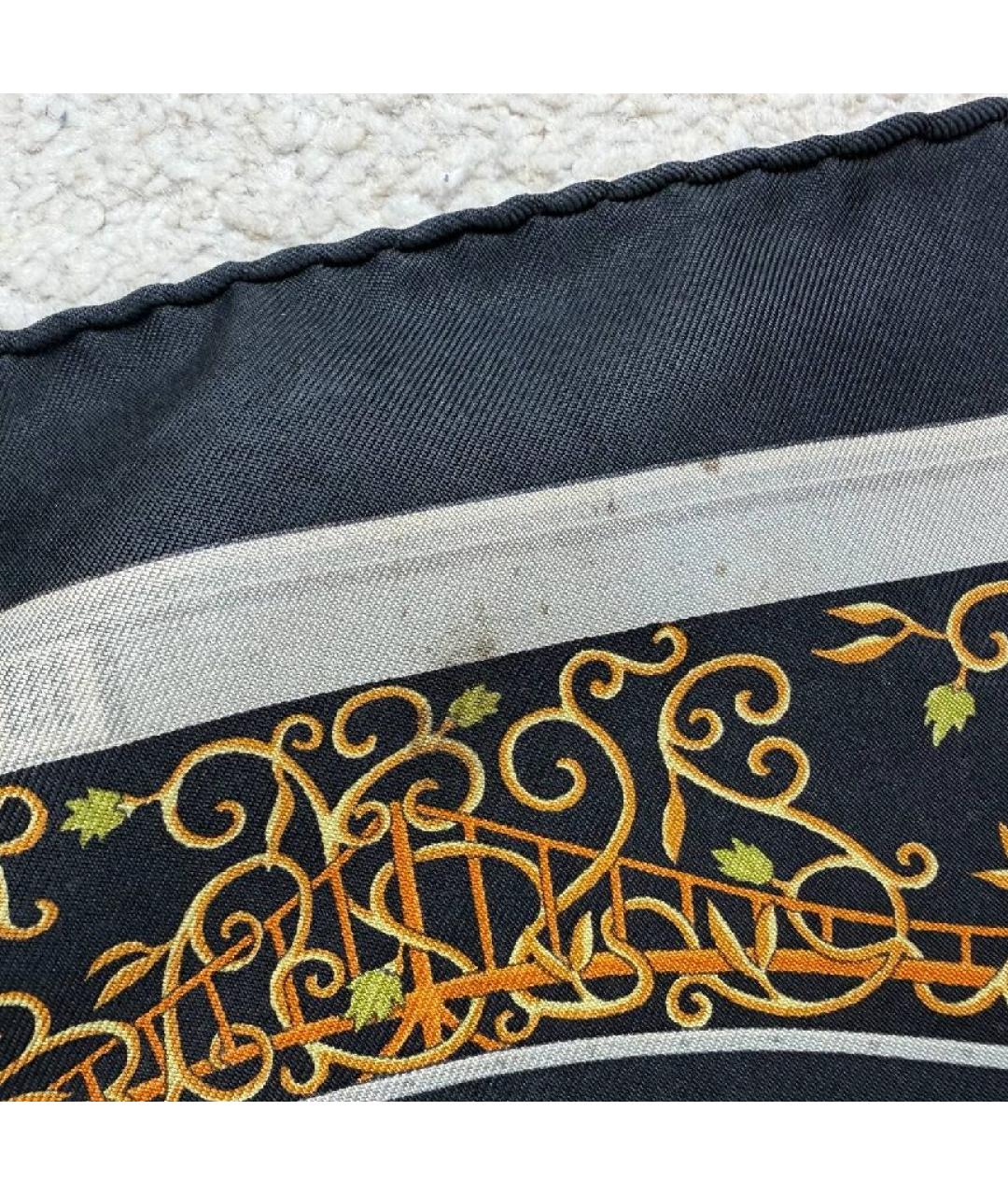 HERMES Черный шелковый платок, фото 5