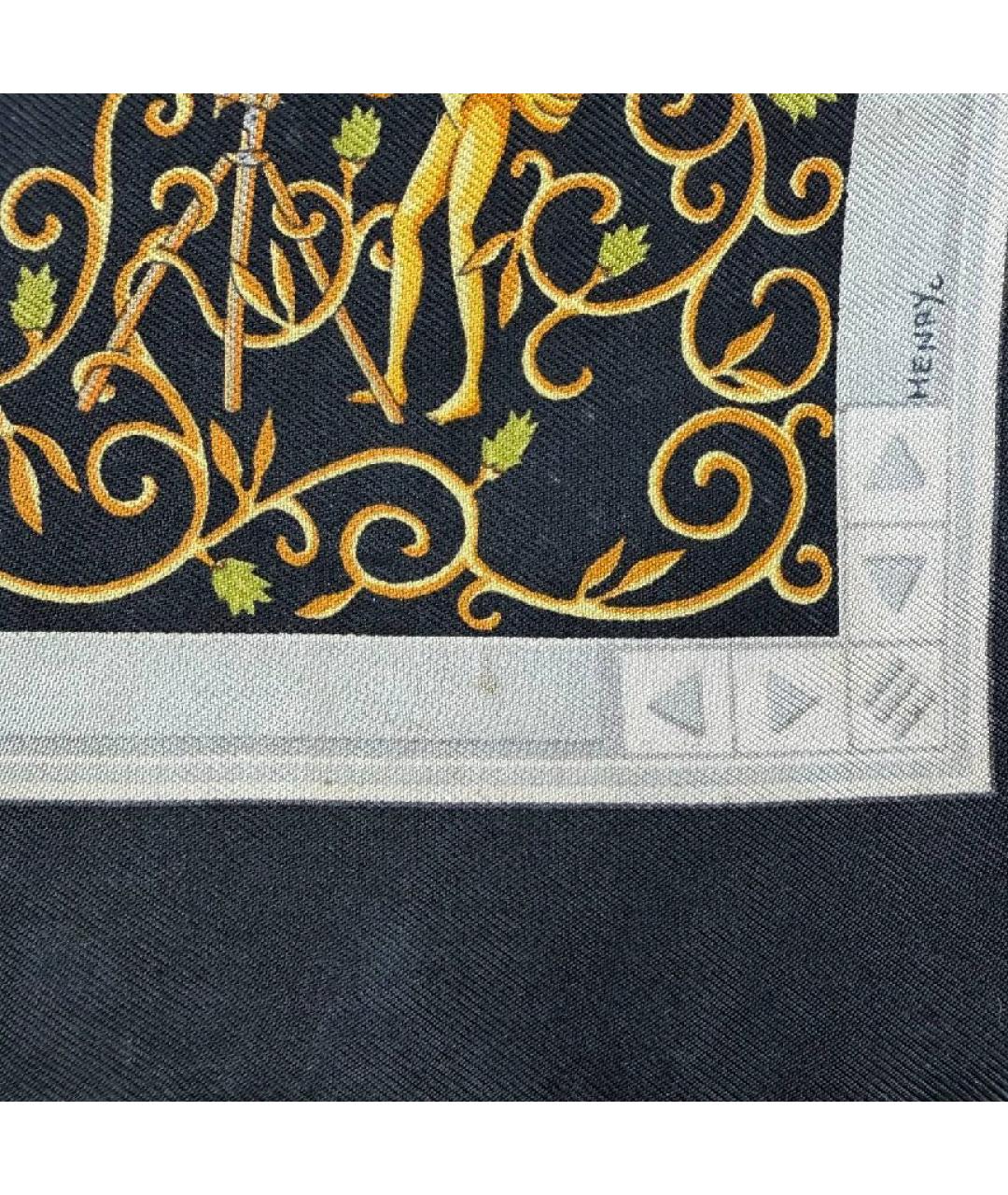 HERMES Черный шелковый платок, фото 6