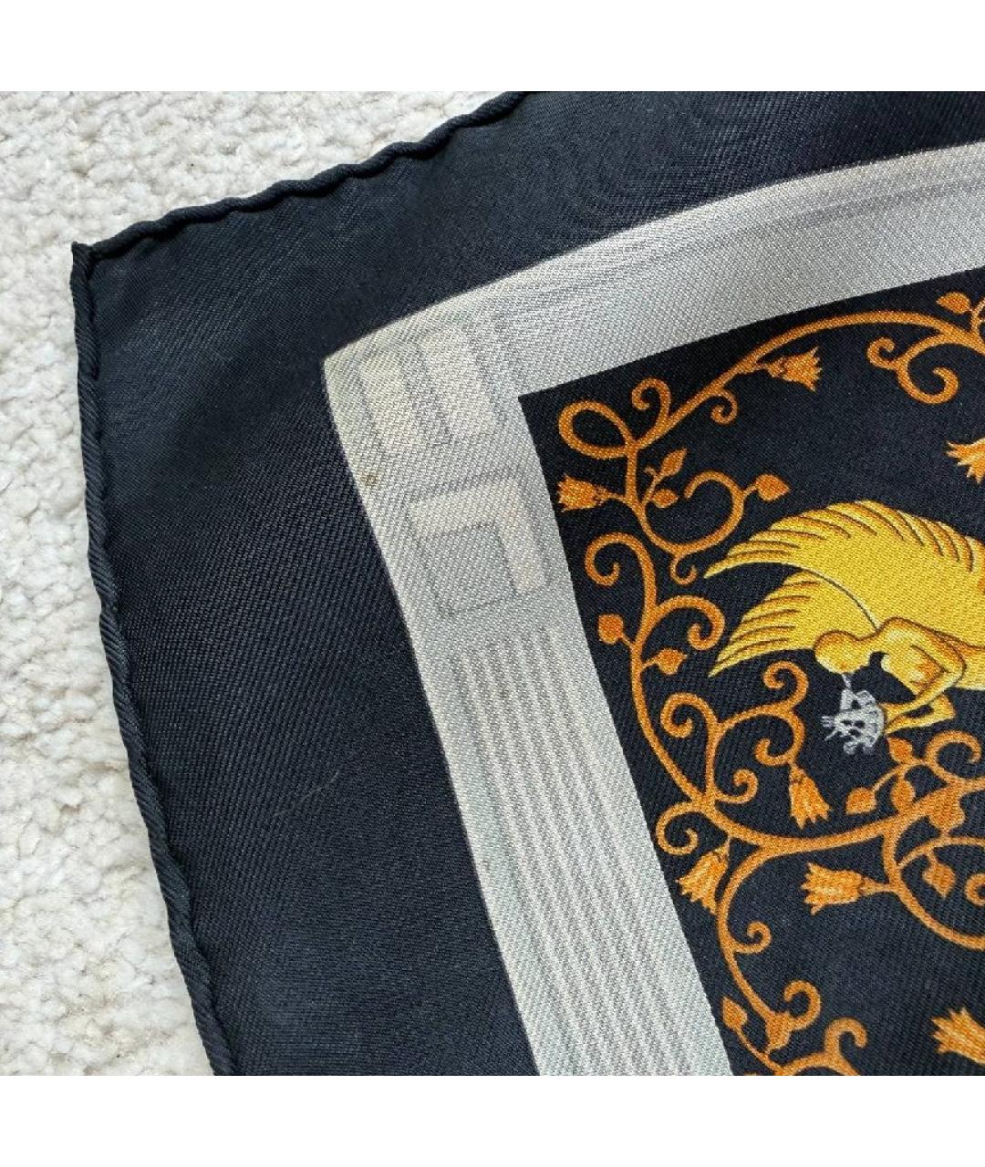 HERMES Черный шелковый платок, фото 7