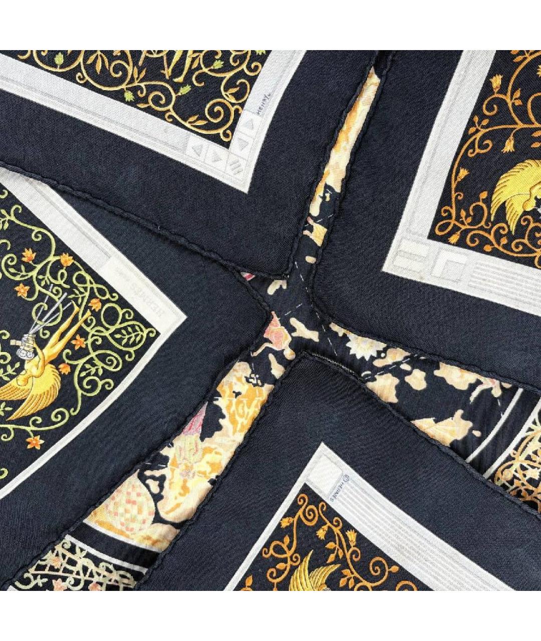 HERMES Черный шелковый платок, фото 9