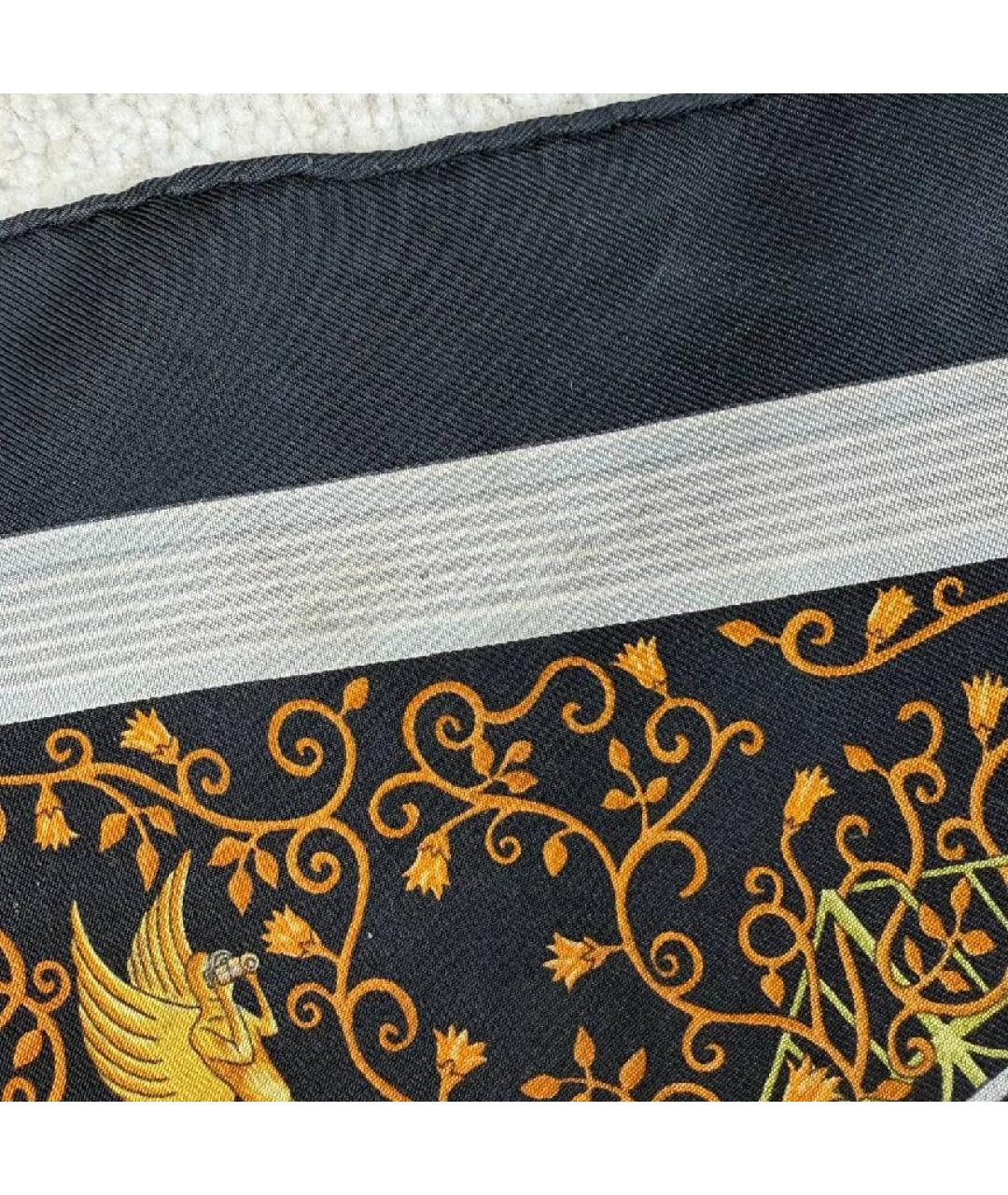 HERMES Черный шелковый платок, фото 4