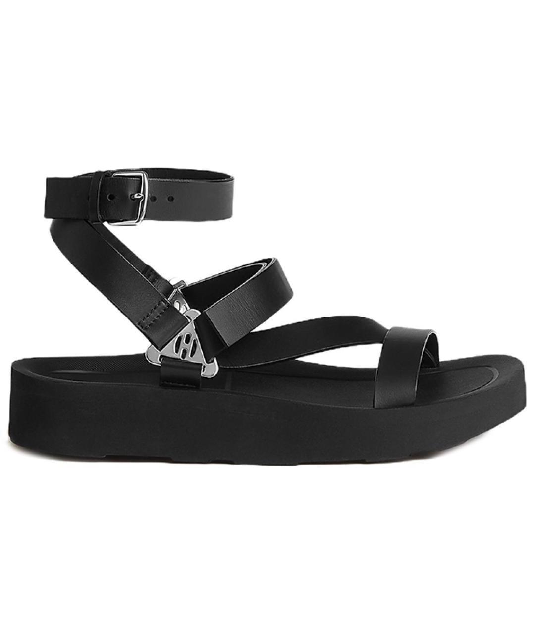 HERMES Черные кожаные сандалии, фото 1