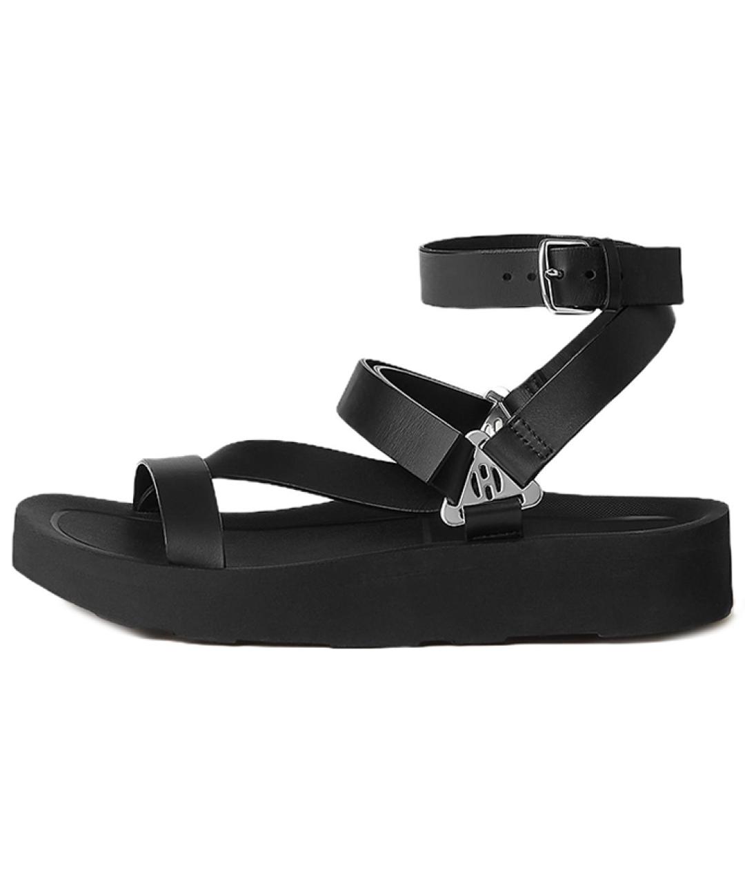 HERMES Черные кожаные сандалии, фото 6