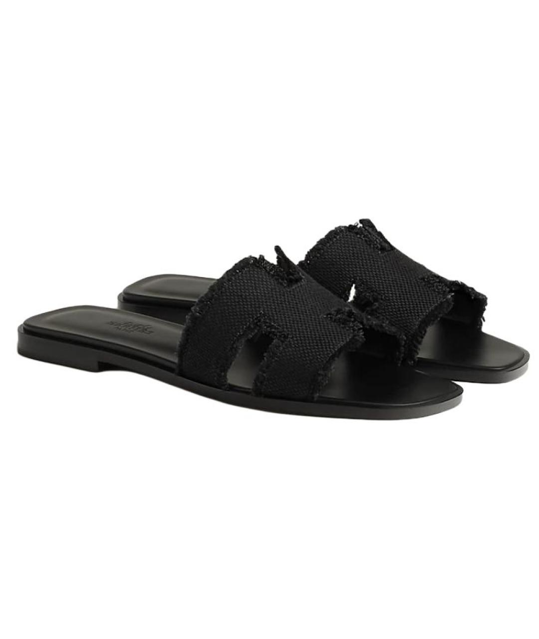 HERMES Черные кожаные шлепанцы, фото 4