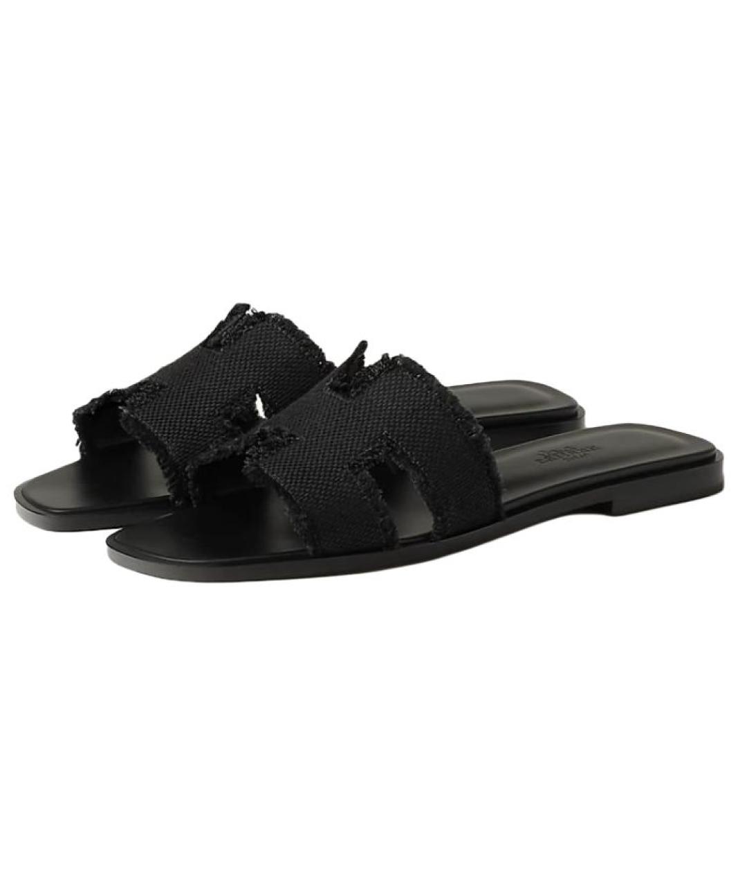 HERMES Черные кожаные шлепанцы, фото 3