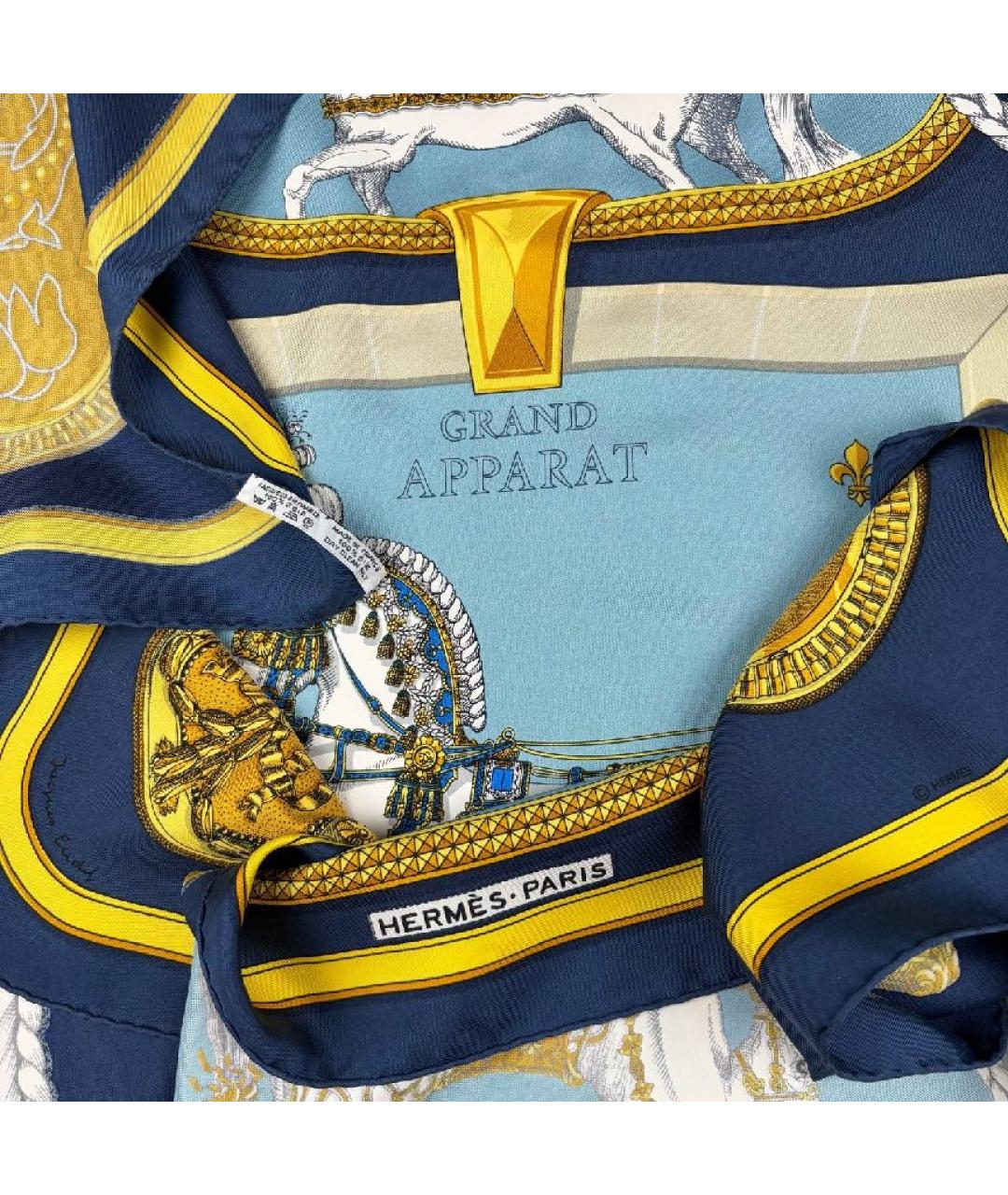 HERMES Темно-синий шелковый платок, фото 3